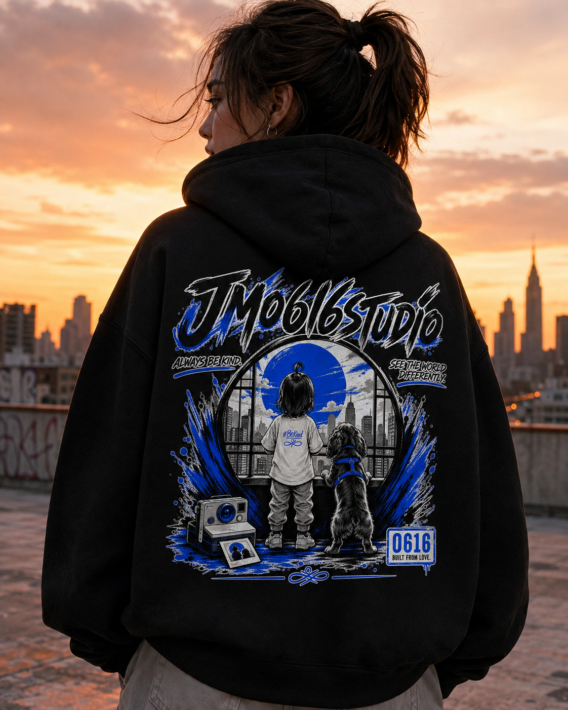 Window to Her World hoodie rooftop
